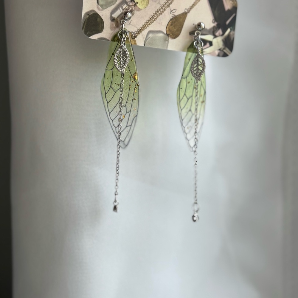 Elegant Green Wing Fairy Earrings